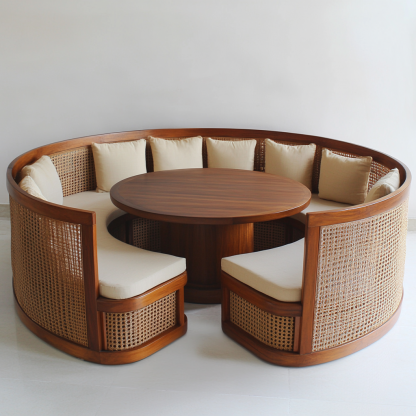 Wabi-sabi style solid wood rattan woven sofa, Nordic modern and simple creative living room home light luxury round sofa