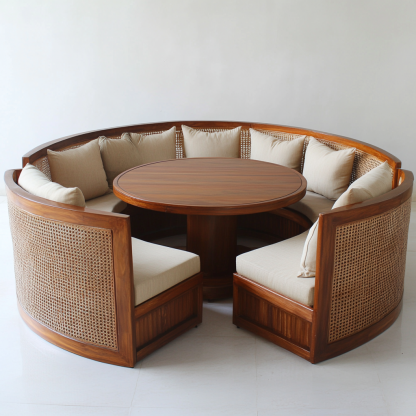 Wabi-sabi style solid wood rattan woven sofa, Nordic modern and simple creative living room home light luxury round sofa - Image 4