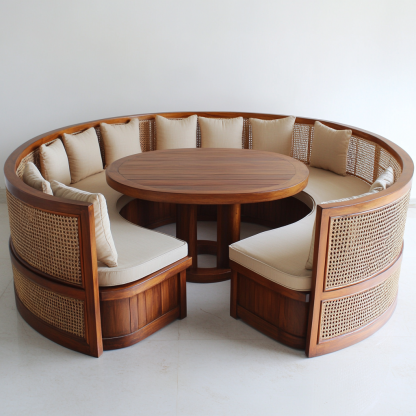 Wabi-sabi style solid wood rattan woven sofa, Nordic modern and simple creative living room home light luxury round sofa - Image 3
