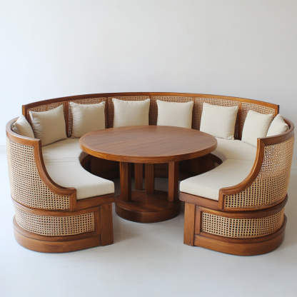 Wabi-sabi style solid wood rattan woven sofa, Nordic modern and simple creative living room home light luxury round sofa - Image 2