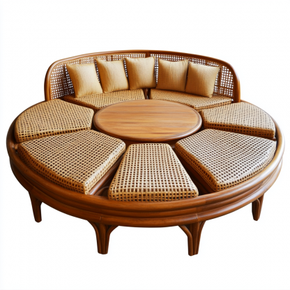 Wabi-sabi style solid wood rattan woven sofa, Nordic modern and simple creative living room home light luxury round sofa - Image 6