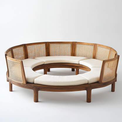 Wabi-sabi style solid wood rattan woven sofa, Nordic modern and simple creative living room home light luxury round sofa - Image 5