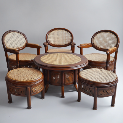 Wabi-sabi style solid wood rattan woven sofa, Nordic modern and simple creative living room home light luxury round sofa - Image 4