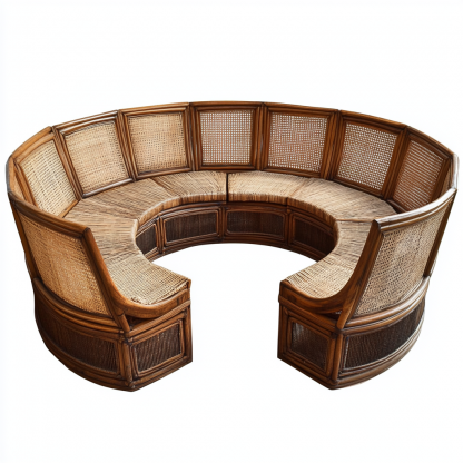 Wabi-sabi style solid wood rattan woven sofa, Nordic modern and simple creative living room home light luxury round sofa - Image 3