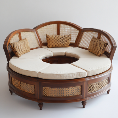 Wabi-sabi style solid wood rattan woven sofa, Nordic modern and simple creative living room home light luxury round sofav - Image 9