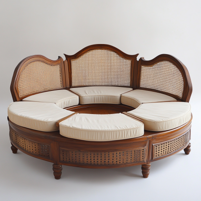 Wabi-sabi style solid wood rattan woven sofa, Nordic modern and simple creative living room home light luxury round sofav - Image 8