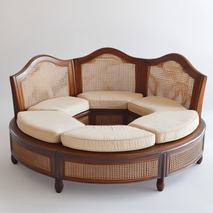 Wabi-sabi style solid wood rattan woven sofa, Nordic modern and simple creative living room home light luxury round sofav - Image 7