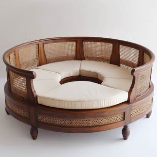 Wabi-sabi style solid wood rattan woven sofa, Nordic modern and simple creative living room home light luxury round sofav