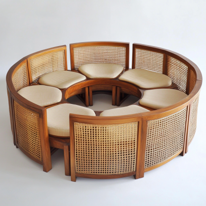 Wabi-sabi style solid wood rattan woven sofa, Nordic modern and simple creative living room home light luxury round sofa - Image 5