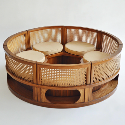 Wabi-sabi style solid wood rattan woven sofa, Nordic modern and simple creative living room home light luxury round sofa - Image 4