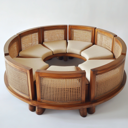 Wabi-sabi style solid wood rattan woven sofa, Nordic modern and simple creative living room home light luxury round sofa - Image 3