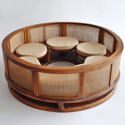 Wabi-sabi style solid wood rattan woven sofa, Nordic modern and simple creative living room home light luxury round sofa - Image 2