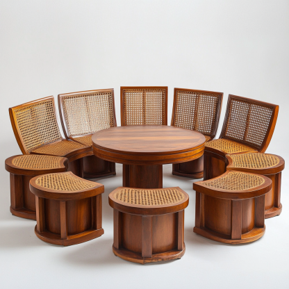 Wabi-sabi style solid wood rattan woven sofa, Nordic modern and simple creative living room home light luxury round sofa - Image 5