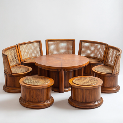 Wabi-sabi style solid wood rattan woven sofa, Nordic modern and simple creative living room home light luxury round sofa - Image 4