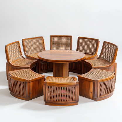 Wabi-sabi style solid wood rattan woven sofa, Nordic modern and simple creative living room home light luxury round sofa - Image 3