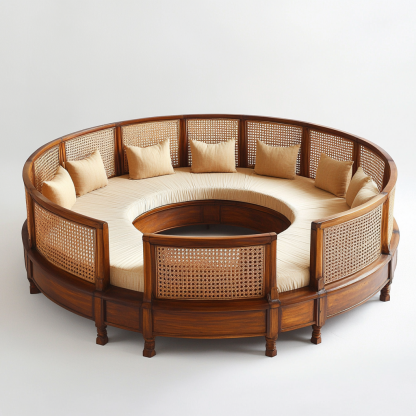Wabi-sabi style solid wood rattan woven sofa, Nordic modern and simple creative living room home light luxury round sofa - Image 9