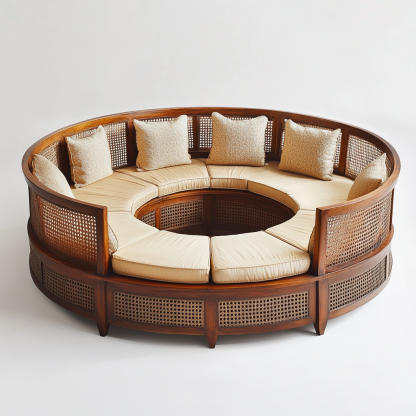 Wabi-sabi style solid wood rattan woven sofa, Nordic modern and simple creative living room home light luxury round sofa - Image 8