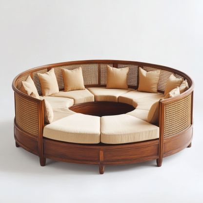 Wabi-sabi style solid wood rattan woven sofa, Nordic modern and simple creative living room home light luxury round sofa - Image 7