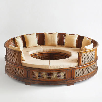 Wabi-sabi style solid wood rattan woven sofa, Nordic modern and simple creative living room home light luxury round sofa - Image 6