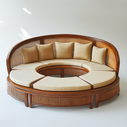 Wabi-sabi style solid wood rattan woven sofa, Nordic modern and simple creative living room, light luxury round sofa rattan for home use - Image 9