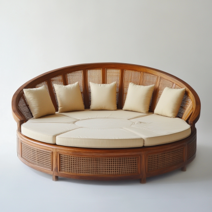 Wabi-sabi style solid wood rattan woven sofa, Nordic modern and simple creative living room, light luxury round sofa rattan for home use - Image 8