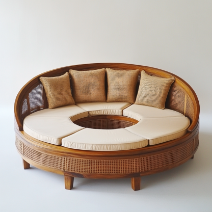 Wabi-sabi style solid wood rattan woven sofa, Nordic modern and simple creative living room, light luxury round sofa rattan for home use - Image 7