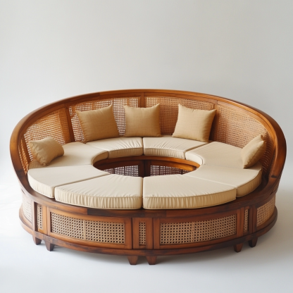 Wabi-sabi style solid wood rattan woven sofa, Nordic modern and simple creative living room, light luxury round sofa rattan for home use - Image 6