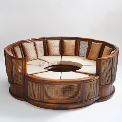 Wabi-sabi style solid wood rattan woven sofa, Nordic modern and simple creative living room home light luxury round sofa - Image 9