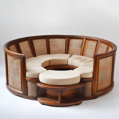 Wabi-sabi style solid wood rattan woven sofa, Nordic modern and simple creative living room home light luxury round sofa - Image 8