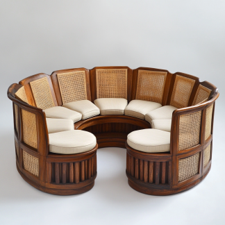 Wabi-sabi style solid wood rattan woven sofa, Nordic modern and simple creative living room home light luxury round sofa