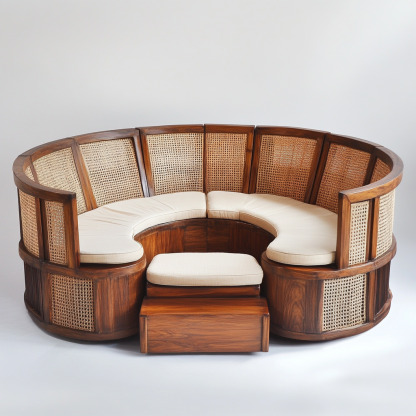Wabi-sabi style solid wood rattan woven sofa, Nordic modern and simple creative living room home light luxury round sofa - Image 6