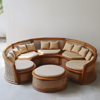 Wabi-sabi style solid wood rattan woven sofa, Nordic modern and simple creative living room home light luxury round sofa