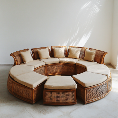 Wabi-sabi style solid wood rattan woven sofa, Nordic modern and simple creative living room home light luxury round sofa - Image 4