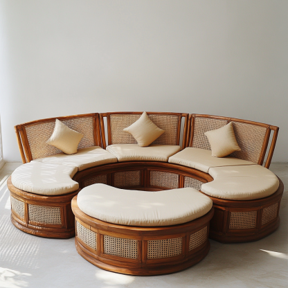 Wabi-sabi style solid wood rattan woven sofa, Nordic modern and simple creative living room home light luxury round sofa - Image 3