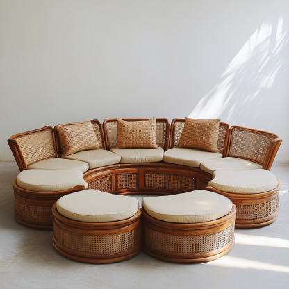 Wabi-sabi style solid wood rattan woven sofa, Nordic modern and simple creative living room home light luxury round sofa - Image 2