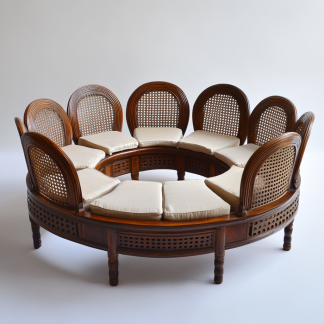 Wabi-sabi style solid wood rattan woven coffee table, Nordic modern and simple creative living room, light luxury round tea table for home use