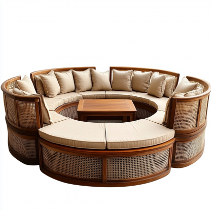 Wabi-sabi style solid wood rattan woven coffee table, Nordic modern and simple creative living room, light luxury round tea table for home use - Image 2