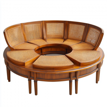 Wabi-sabi style solid wood rattan woven coffee table, Nordic modern and simple creative living room, light luxury round tea table for home use - Image 8