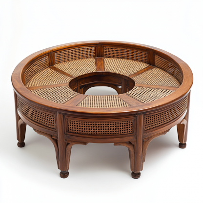 Wabi-sabi style solid wood rattan woven sofa, Nordic modern and simple creative living room home light luxury round sofa - Image 5