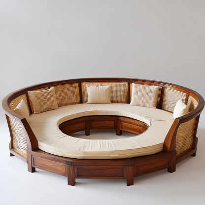 Wabi-sabi style solid wood rattan woven sofa, Nordic modern and simple creative living room home light luxury round sofa - Image 4
