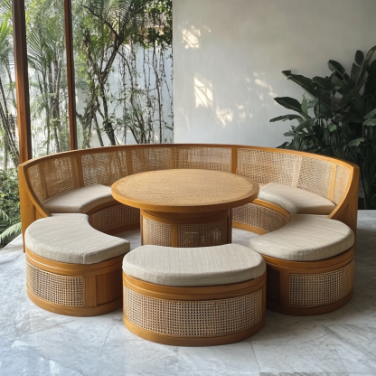 Wabi-sabi style solid wood rattan woven sofa, Nordic modern and simple creative living room home light luxury round sofa - Image 3