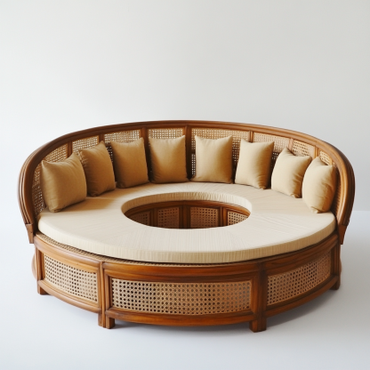 20 Wabi-sabi style solid wood rattan woven sofa, Nordic modern and simple creative living room home light luxury round sofa - Image 5