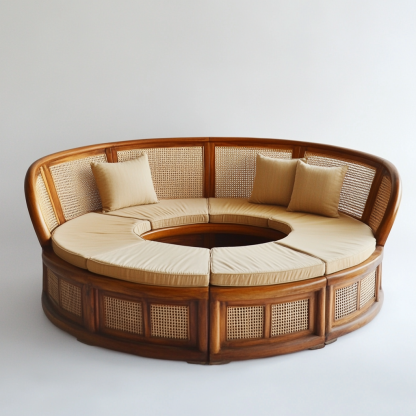 20 Wabi-sabi style solid wood rattan woven sofa, Nordic modern and simple creative living room home light luxury round sofa - Image 4