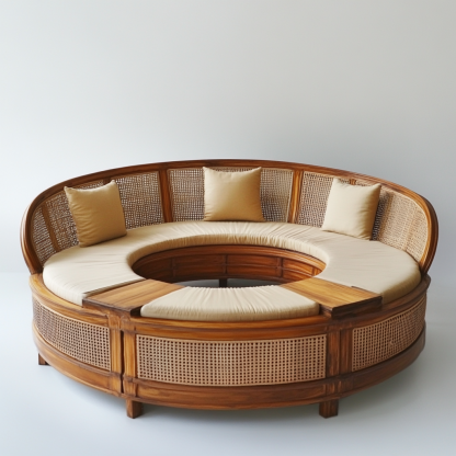 20 Wabi-sabi style solid wood rattan woven sofa, Nordic modern and simple creative living room home light luxury round sofa - Image 3