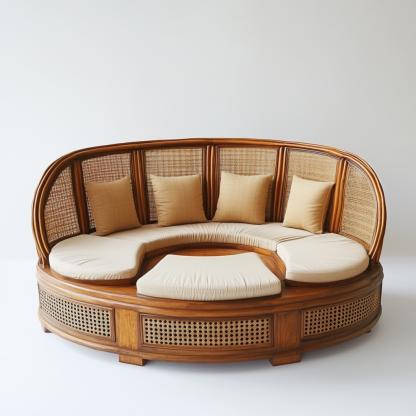 20 Wabi-sabi style solid wood rattan woven sofa, Nordic modern and simple creative living room home light luxury round sofa - Image 2