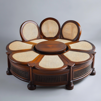 Wabi-sabi style solid wood rattan woven sofa, Nordic modern and simple creative living room home light luxury round sofa - Image 9