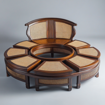 Wabi-sabi style solid wood rattan woven sofa, Nordic modern and simple creative living room home light luxury round sofa - Image 8