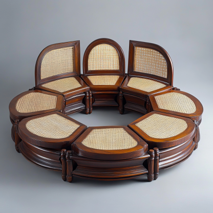 Wabi-sabi style solid wood rattan woven sofa, Nordic modern and simple creative living room home light luxury round sofa - Image 7