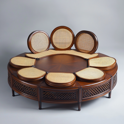 Wabi-sabi style solid wood rattan woven sofa, Nordic modern and simple creative living room home light luxury round sofa - Image 6
