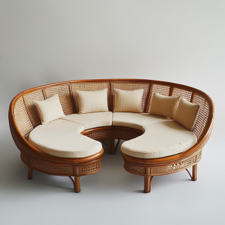 Wabi-sabi style solid wood rattan woven coffee table, Nordic modern and simple creative living room, light luxury round tea table for home use